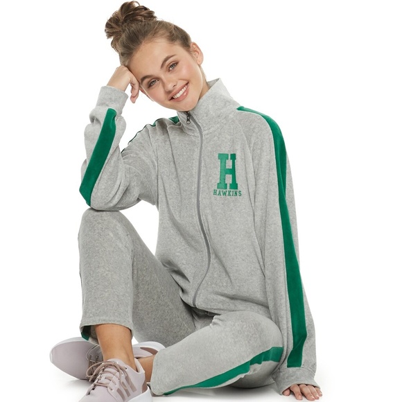 gray velour tracksuit